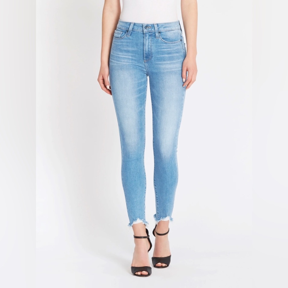 Paige Hoxton Ankle Jean High Rise Skinny Alameda Light Wash Distressed Hem 30
